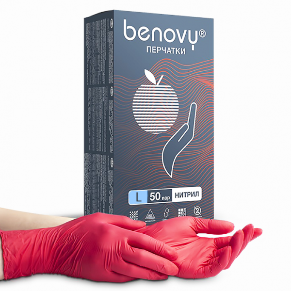 Red nitrile gloves BENOVY Nitrile MultiColor 1 pair (L)