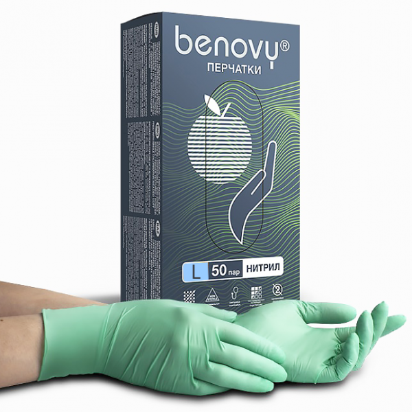 Green nitrile gloves BENOVY Nitrile MultiColor 1 pair (L)