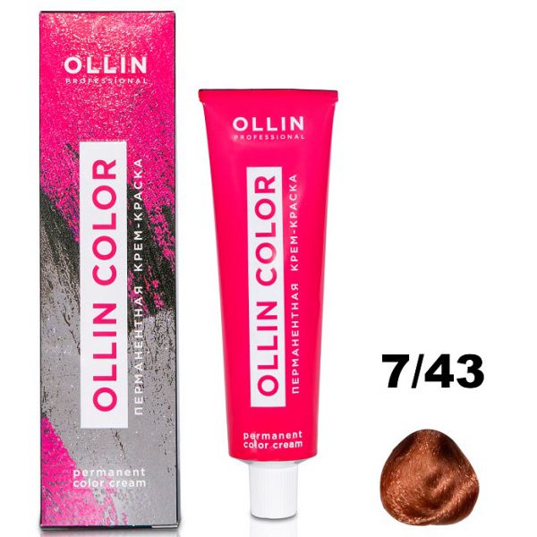 Permanent cream hair dye COLOR 7/43 OLLIN 100 ml