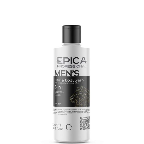 Universal men's shampoo “3 in 1” for hair and body Epica 250 ml