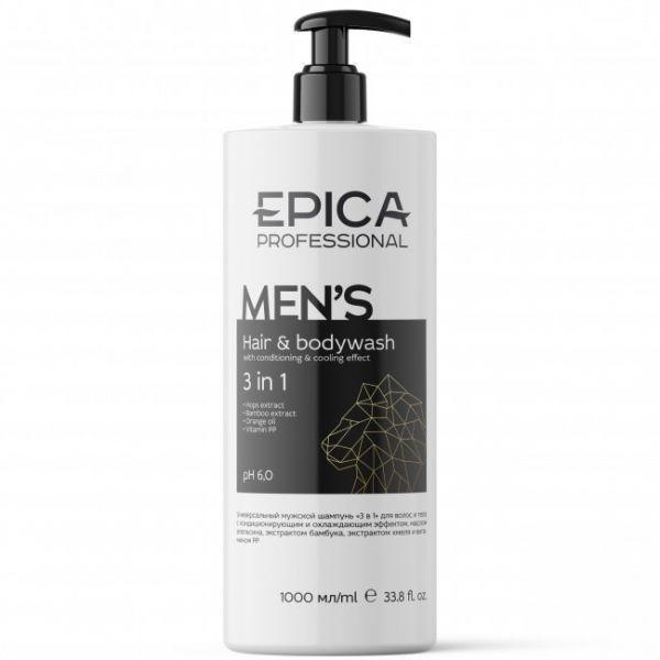 Universal men's shampoo “3 in 1” for hair and body Epica 1000 ml