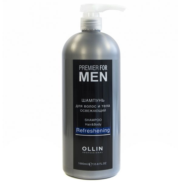 Refreshing shampoo for hair and body PREMIER FOR MEN OLLIN 1000 ml