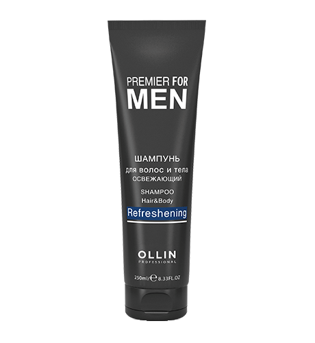 Refreshing shampoo for hair and body PREMIER FOR MEN OLLIN 250 ml