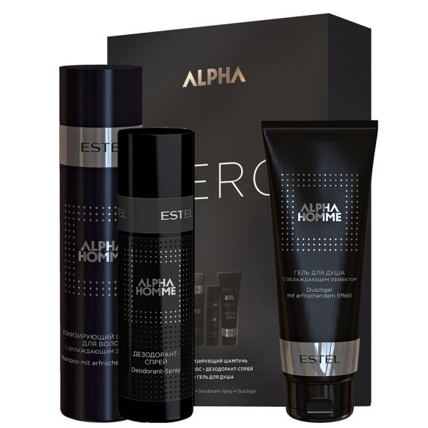 Set of shampoo, shower gel, deodorant spray ALPHA HOMME HERO ESTEL 600 ml